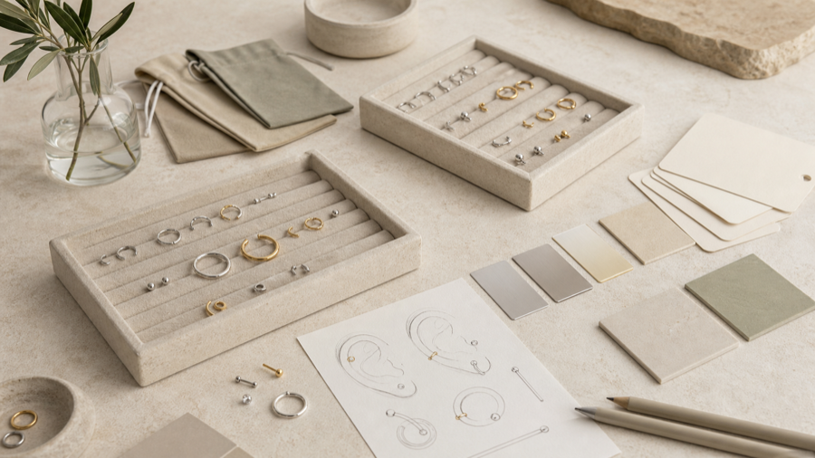 Piercing jewelry prototypes and custom packaging materials