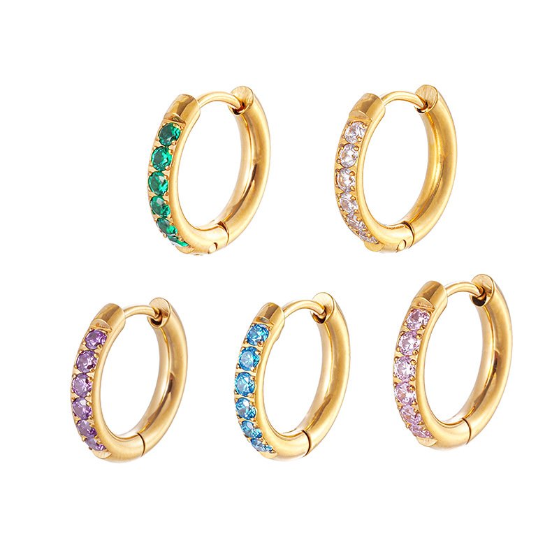 Color zircon titanium steel hoop earrings