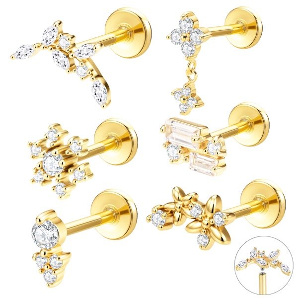 flower & leaf cz internally threaded labret
