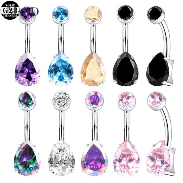 G23 titanium teardrop CZ belly ring