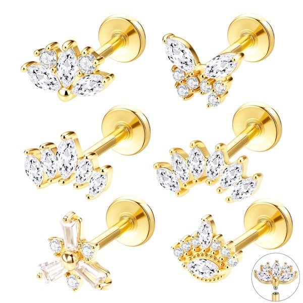 marquise cz internally threaded labret collection