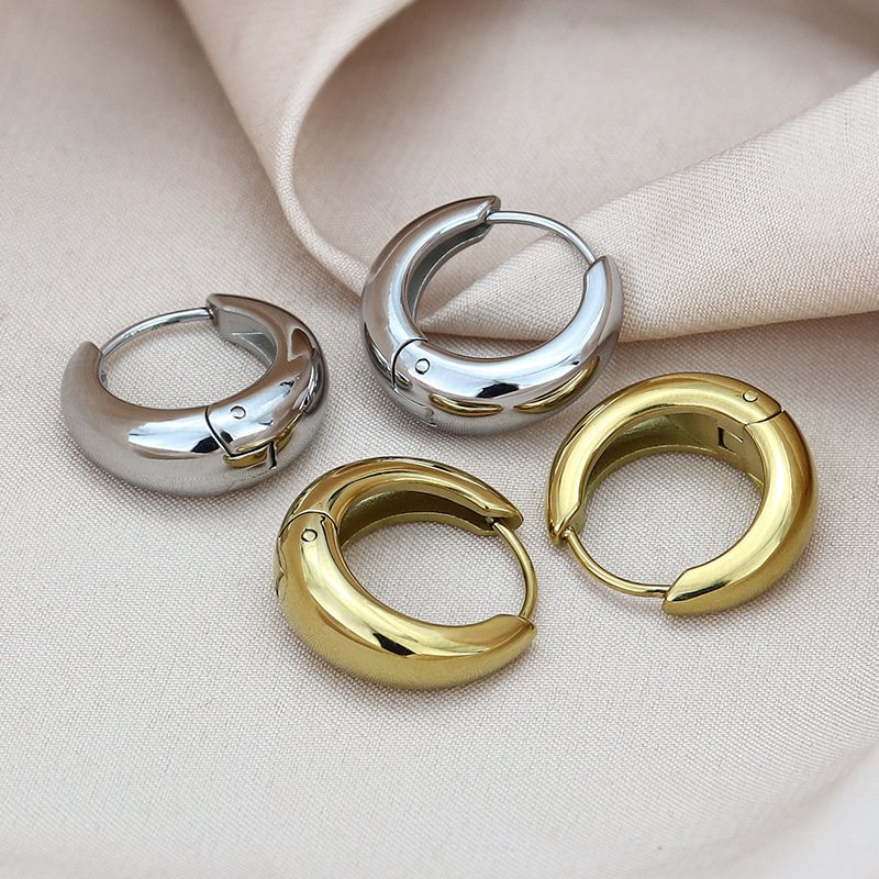 Vintage U-shape titanium steel hoop earrings