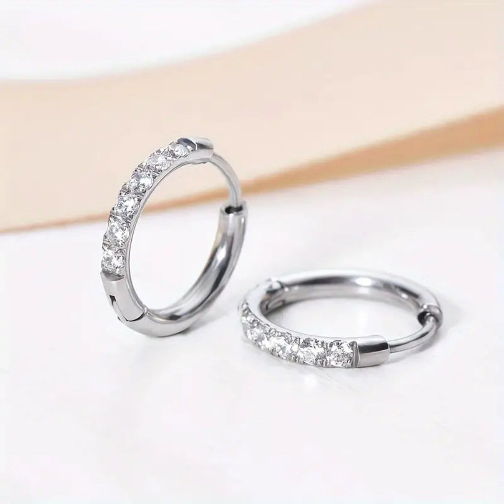 Zircon round wire stainless steel hoop earrings